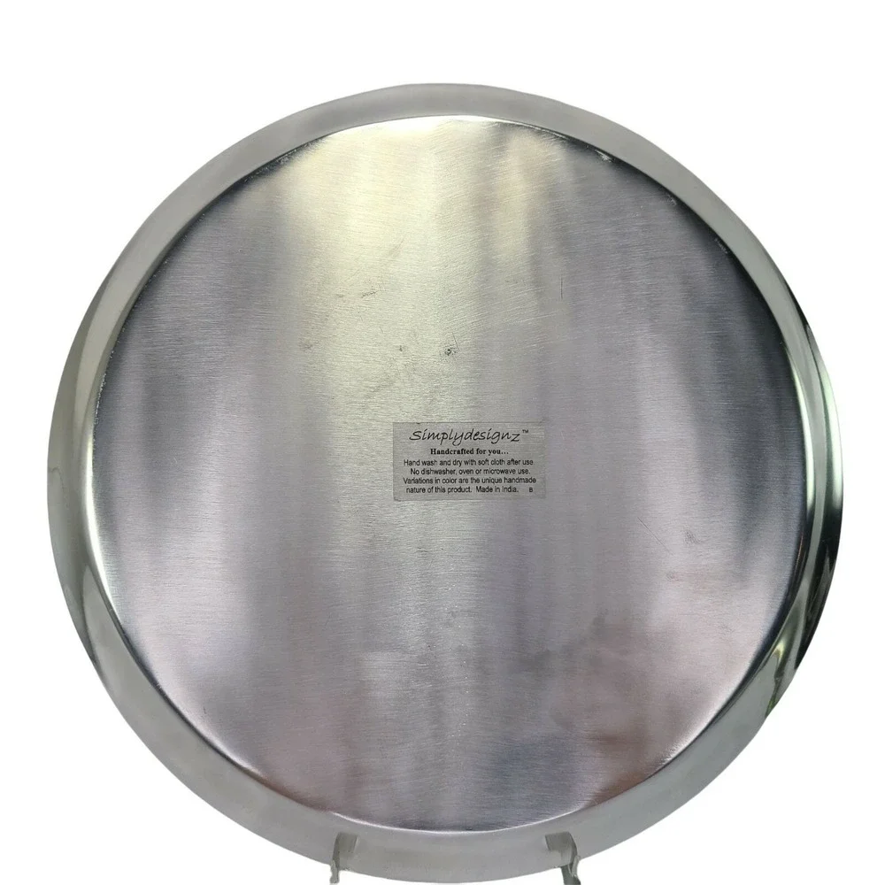Metal Fluted Cake Dessert Server Green Rnd Platter‎ Plate 2 Pc Set SimplyDesignz